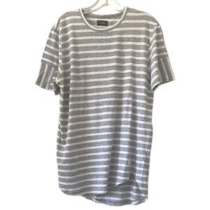 STAMPD Striped White Speckled Gray Cotton Short SleeveTunic Shirt